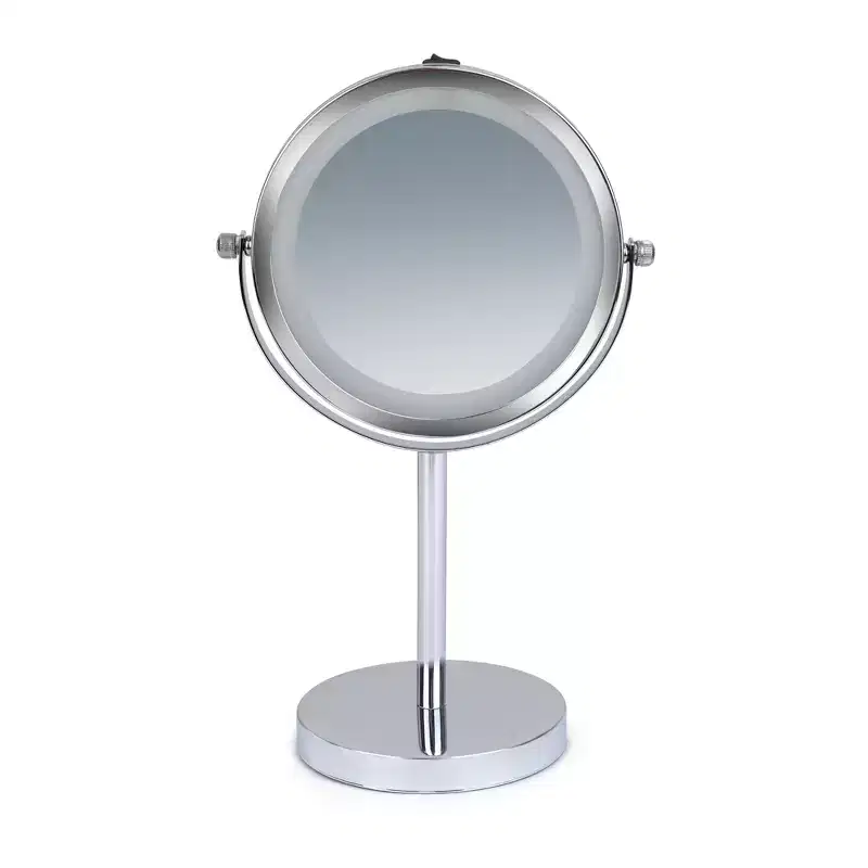 Vanity Mirror with LED Lights 1x & 3x Magnification, Double-Sided LED Lighting Chrome Finish, Battery Operated 5.75-Inch Diameter
