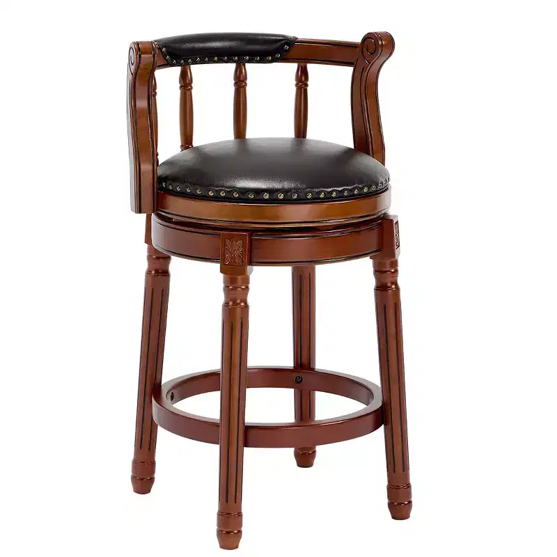 Seat Height 26'' Swivel Leather Wooden Bar Stools, 360 Degree Swivel Bar Height Chair with Backs