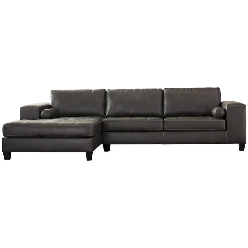 Dark Gray Faux Leather L-Shaped Sectional Sofa with Chaise | Left/Right Facing | Seats 3