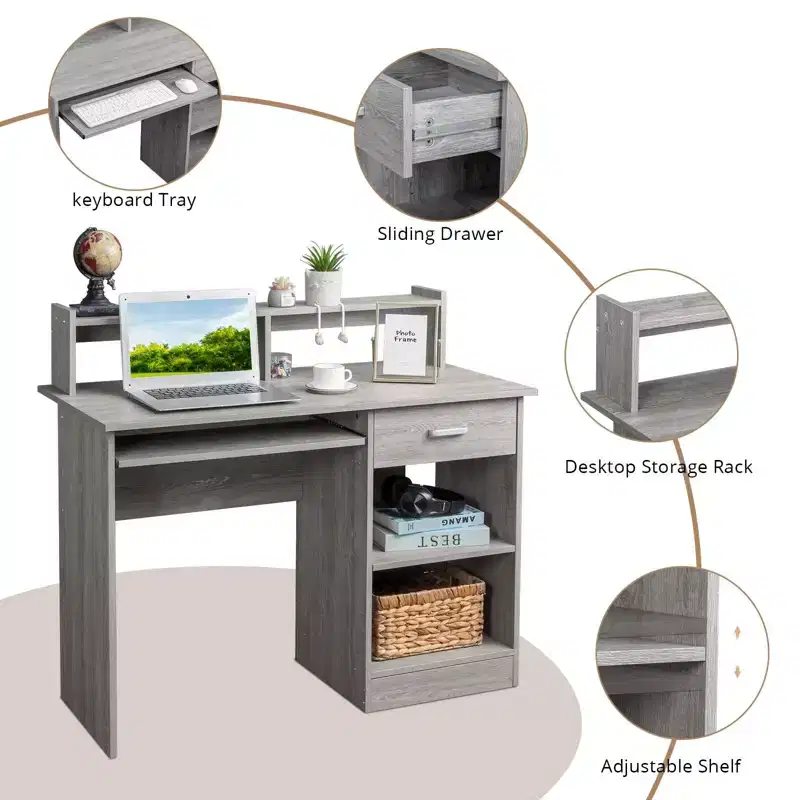 General Style Modern P2 15MM Chipboard Computer Desk Grey