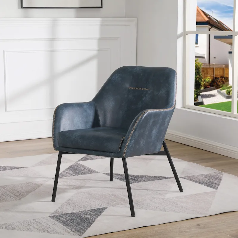 Brooks Accent Chair in Faux Leather with Stitch and Black Legs