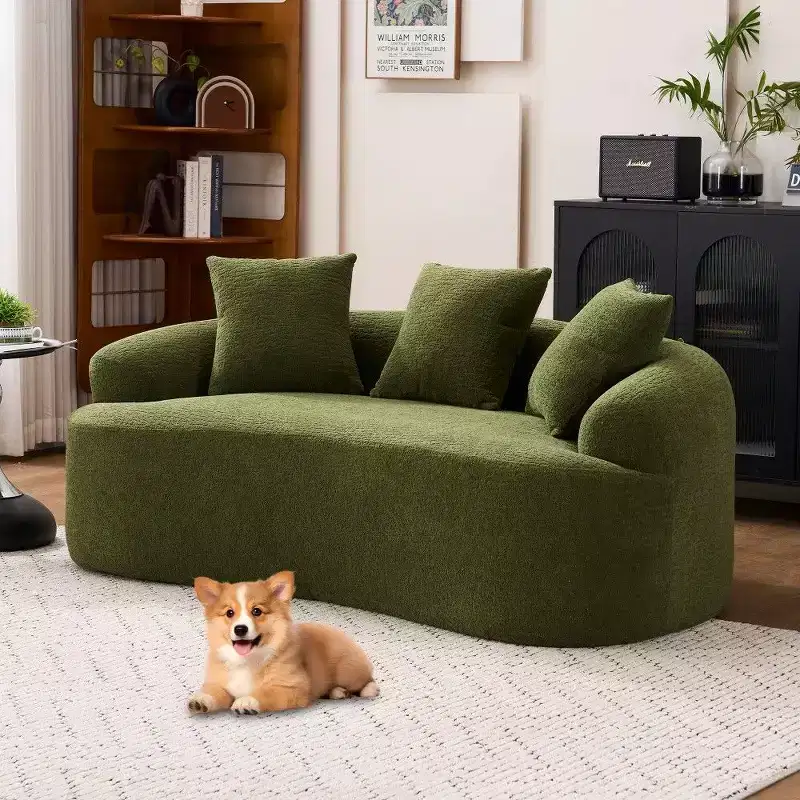 TUYOHW 65 Curved Loveseat Sofa,No-Assembly Chenille Sofa with 3 Pillows,2-Seater Couch for Living Room,Small Space