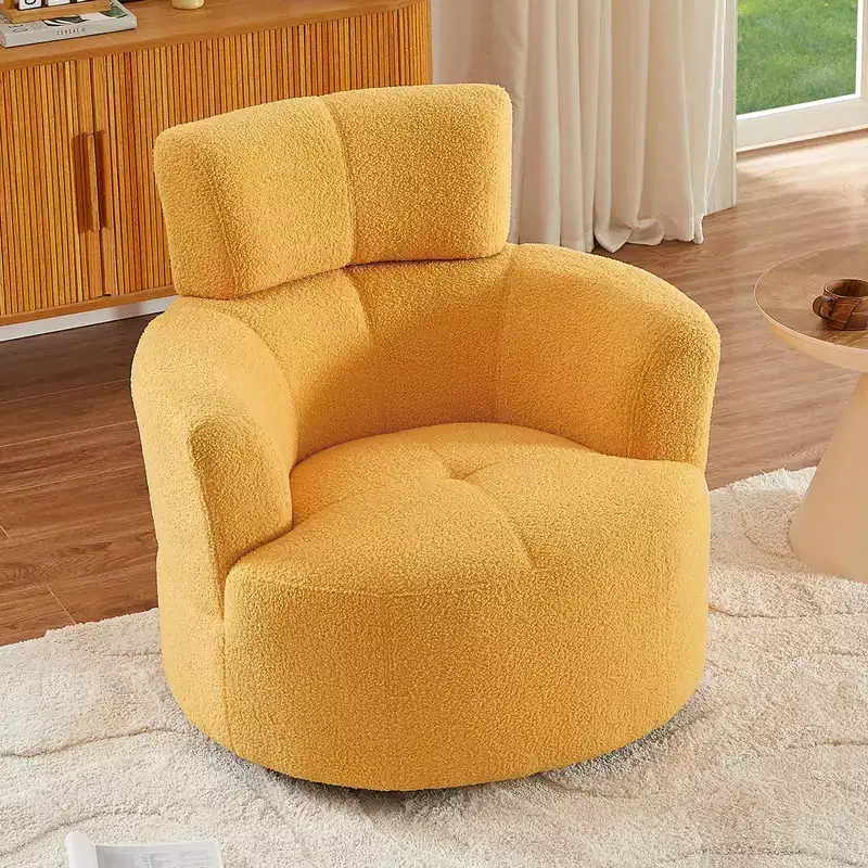 Okak Modern Accent Chair Swivel, Upholstered Accent Barrel Chair Swivel Round Sofa Chair with Adjustable Headrest for Living Room, Bedroom