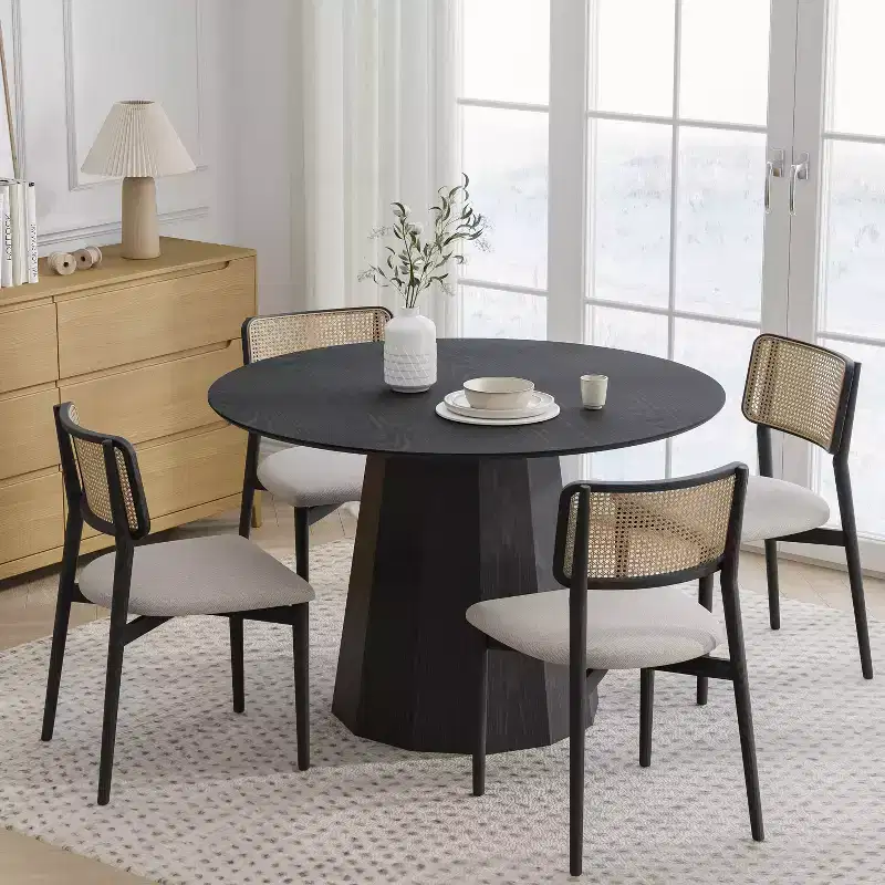 Dovelina Mid-Century Wood Round Dining Table Kitchen Table Dining Room Table for 4 People - 46, Black