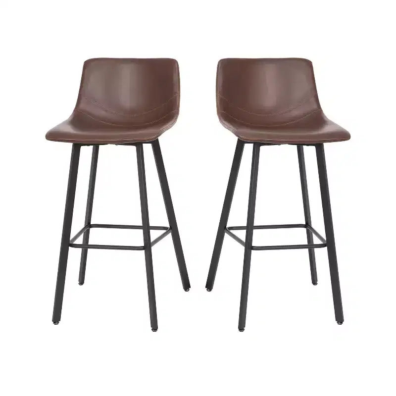 Emma and Oliver Set of Two 30 Modern Upholstered Barstools, Matte Metal Frames and Plastic Floor Glides
