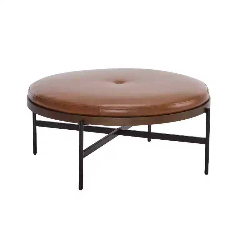 Christopher Knight Home Crestholm Modern Upholstered Round Ottoman with Iron Leg