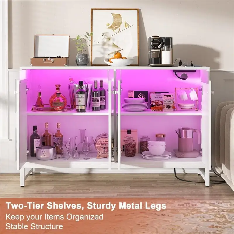 Sideboard Buffet Cabinet with Power Outlet - 13.78D x 46.85W x 31.88H