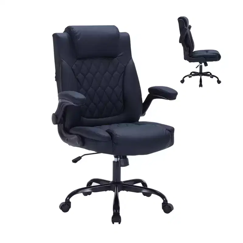 Leather Office Chair 350 LBS, Ergonomic High Back Executive Desk Chair, 360 Swivel Free Wheels, Lumbar Support, Turn-Up Arms, for Home, Office