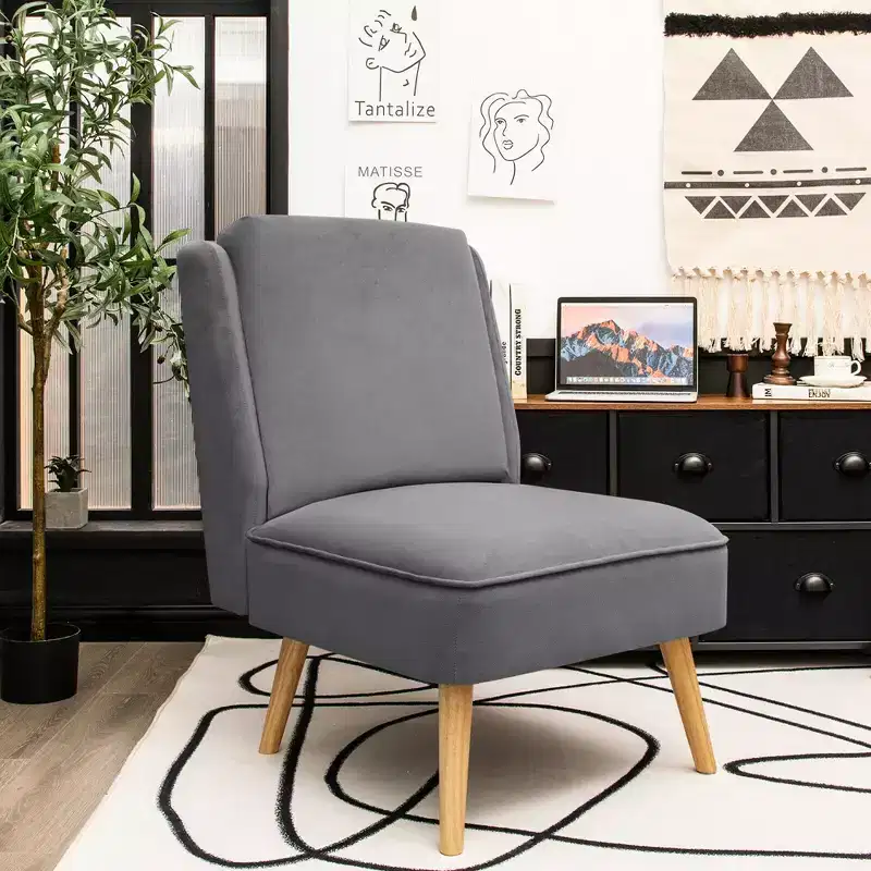 Velvet Accent Chair Single Sofa Chair Leisure Chair with Wood Frame