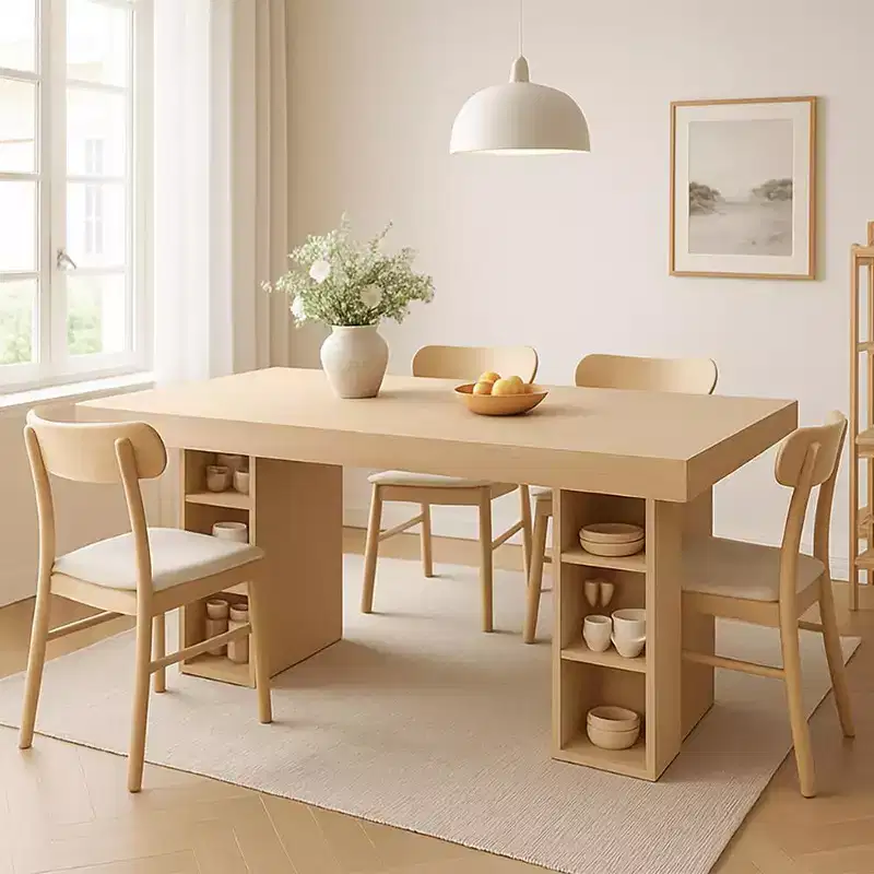 Wood & MDF Rectangular Dining Table with Double-Sided Open Storage 63''L x 29.7''H Brown