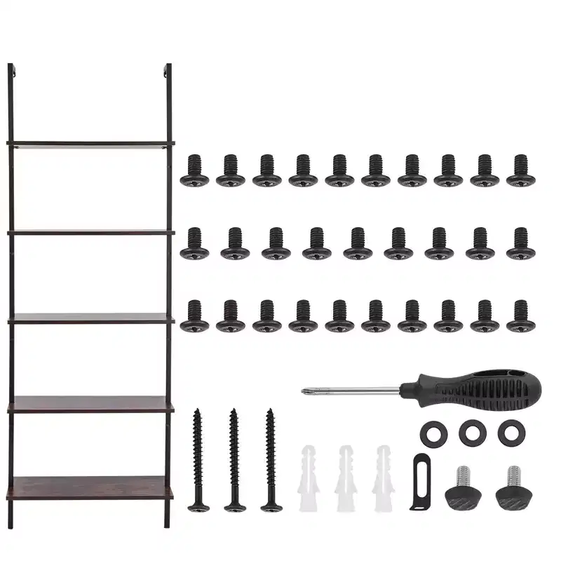 Ladder Shelf, 5-Tier Bookshelf 24x11.8in, Open Wall-Mounted Ladder Shelf with Metal Frame, Storage Rack Sundries Holder, Black