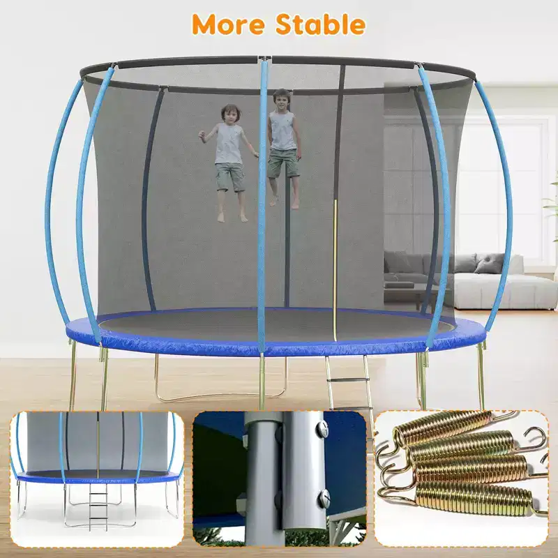 12FT Outdoor Trampoline with Safety Enclosure, 440 Lbs Capacity, ASTM Certified, No-Gap Net for Kids and Adults