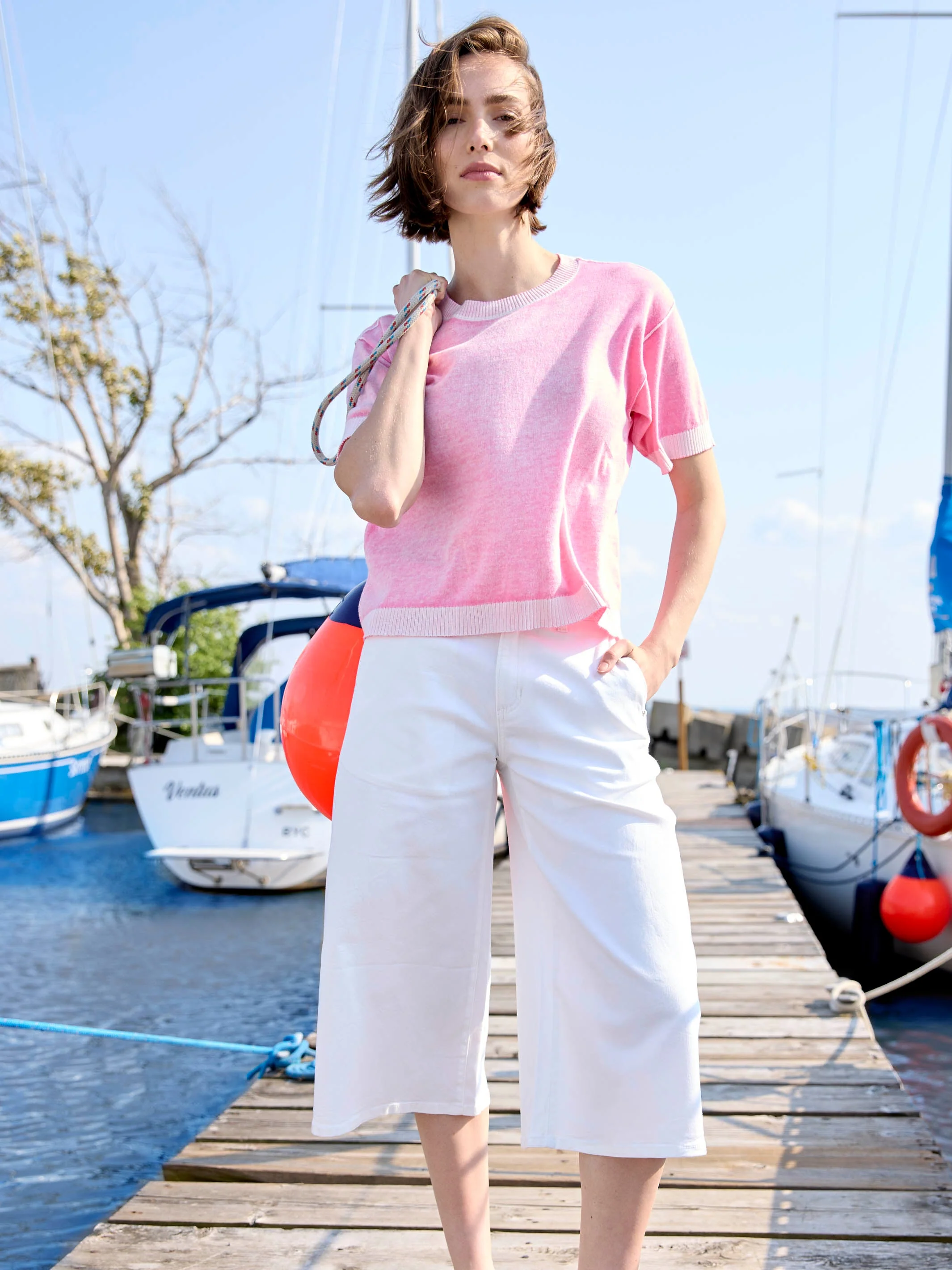 Short Sleeve Reverse Print Sweater - Pink