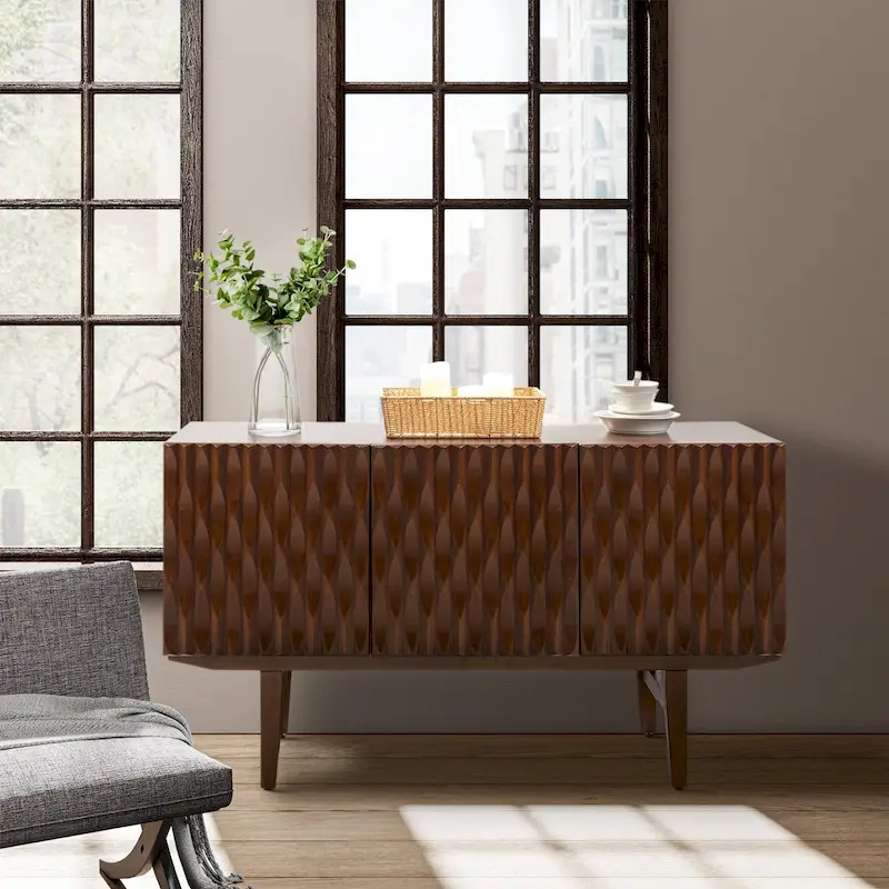 Modern Carved Geometric Patterns Sideboard