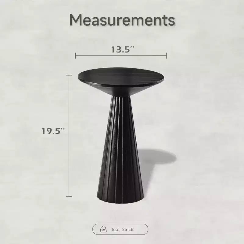 Black Round Martini Pedestal Side Table – Textured Finish, Quick Assembly, Holds 25 lbs