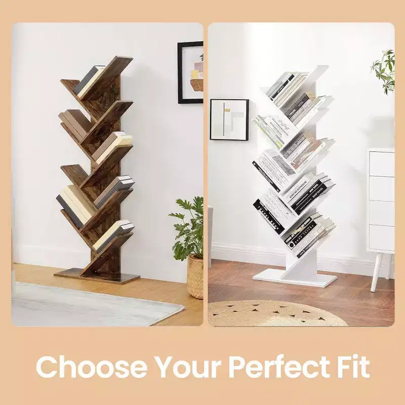9-Tier Tree Bookshelf, Free-standing Bookcase, Space-Saving Storage Shelf, for Bedroom, Living Room, Home Office