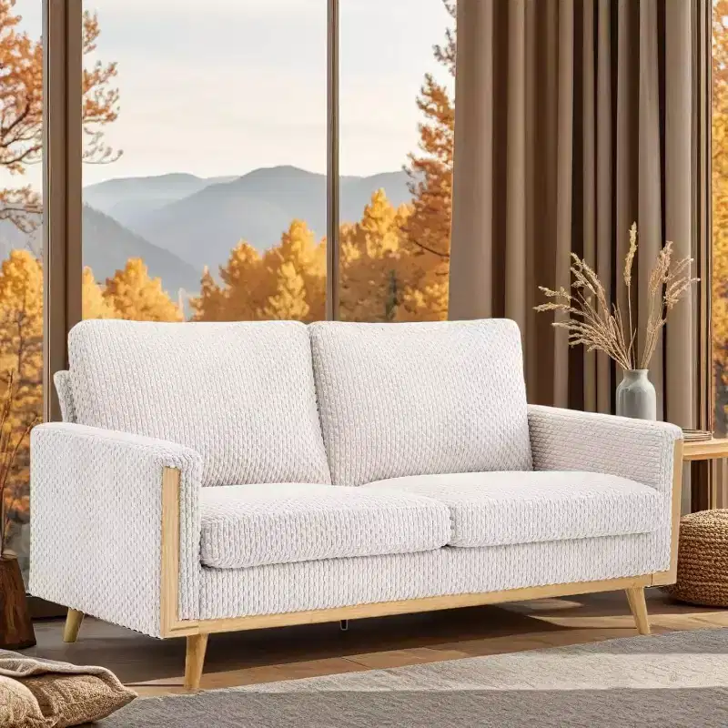 VINGLI 68' W Comfortable Mid Century Loveseat, Two Seater Sofa with Spring Support & Solid Wood Frame, Corduroy Fabric Small Couch