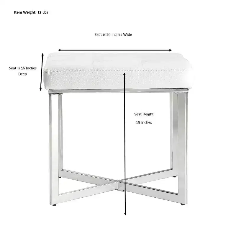 Carolina Living Julia Vanity Bench White/Chrome: Chrome X Base, Padded, Modern Design