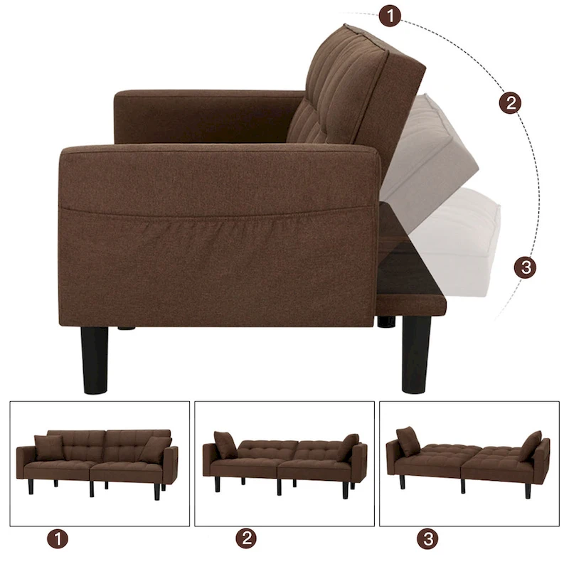 AVAWING 74 Modern Tufted Convertible Futon Sofa Bed with 2 Pillows