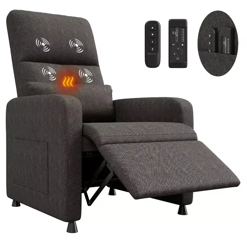 Power Recliner Chair with Massage & Heat, USB Port, 2 Side Pockets