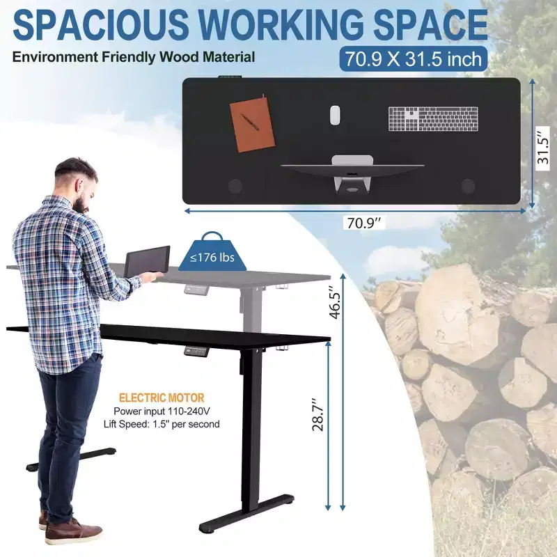 Celebalcony 71'' Adjustable Height Standing Desk, Computer Desks with Memory Preset, Splice Tabletop, Black Frame