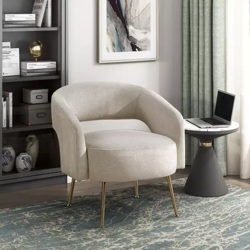 GDFStudio Modern Velvet Upholstered Accent Chair with Gold Metal Legs