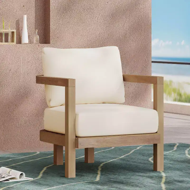 Christopher Knight Home Aston Outdoor Acacia Wood Club Chair with Cushions, Weathered Brown and Beige