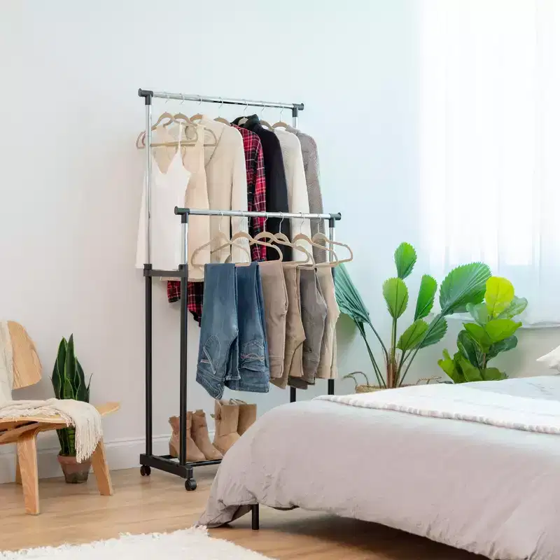 Adjustable Metal Clothes Rack, Garment Rack with Wheel