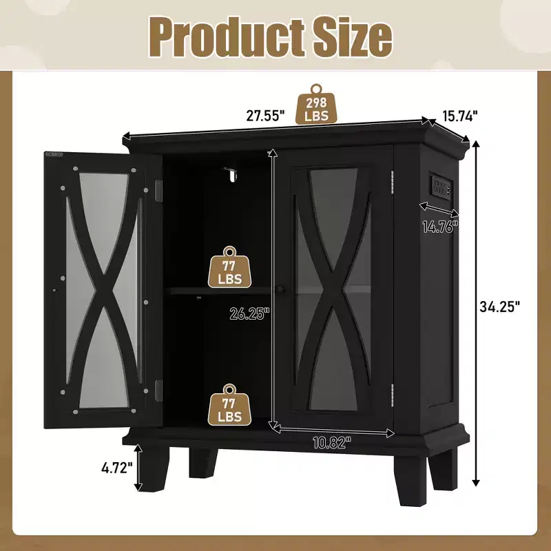 Farmhouse Wood Aquarium Stand with Power Outlets and Adjustable Shelves