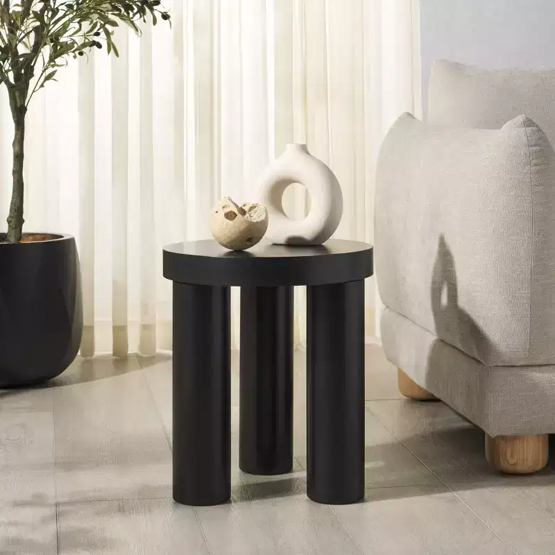 Bary Round 3 Leg Wood Accent Table - SFV7715 - Black - Safavieh Couture