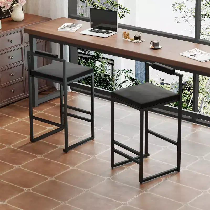 MAYEERTY Set of 2 Modern Velvet Upholstered Bar Stools Counter Height With Footrest Back Support Black for Kitchen
