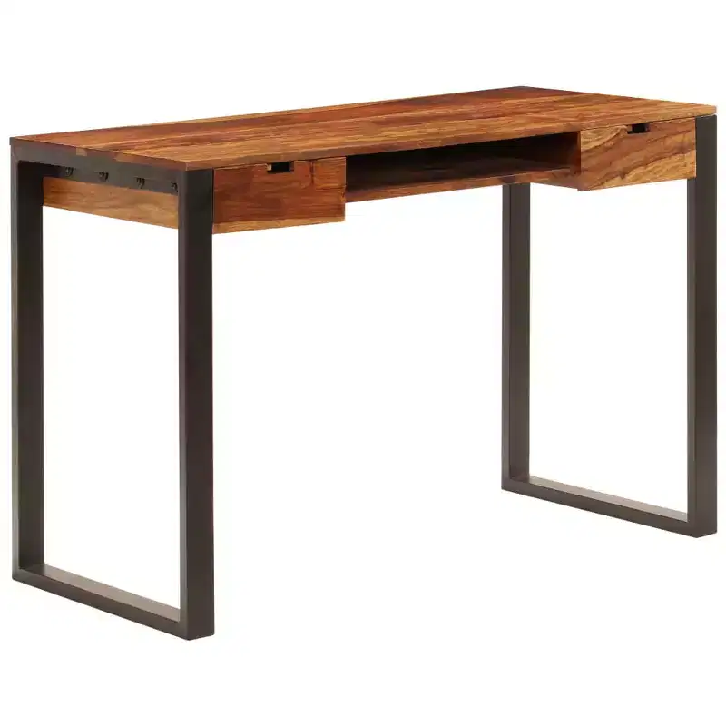 Desk Acacia wood brown, black Acacia wood and powder-coated steel