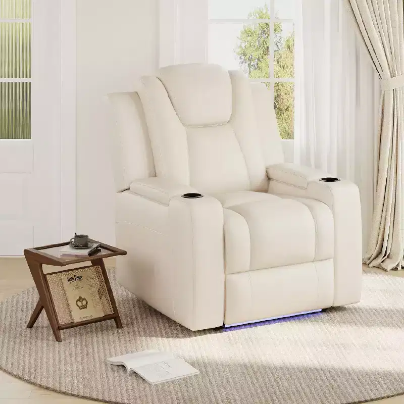 Electric Recliner Chair with 7-Color LED, Genuine Leather, Dual Motor & Hidden Storage for Living Room, Study, or Bedroom