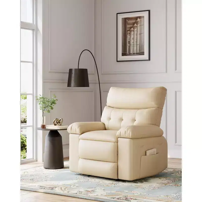 Oversized Manual Recliner Chair, Large Sofa for Adults, PU Leather Lazy Chair with 1.5X Sponge Filling, Massage & Heat
