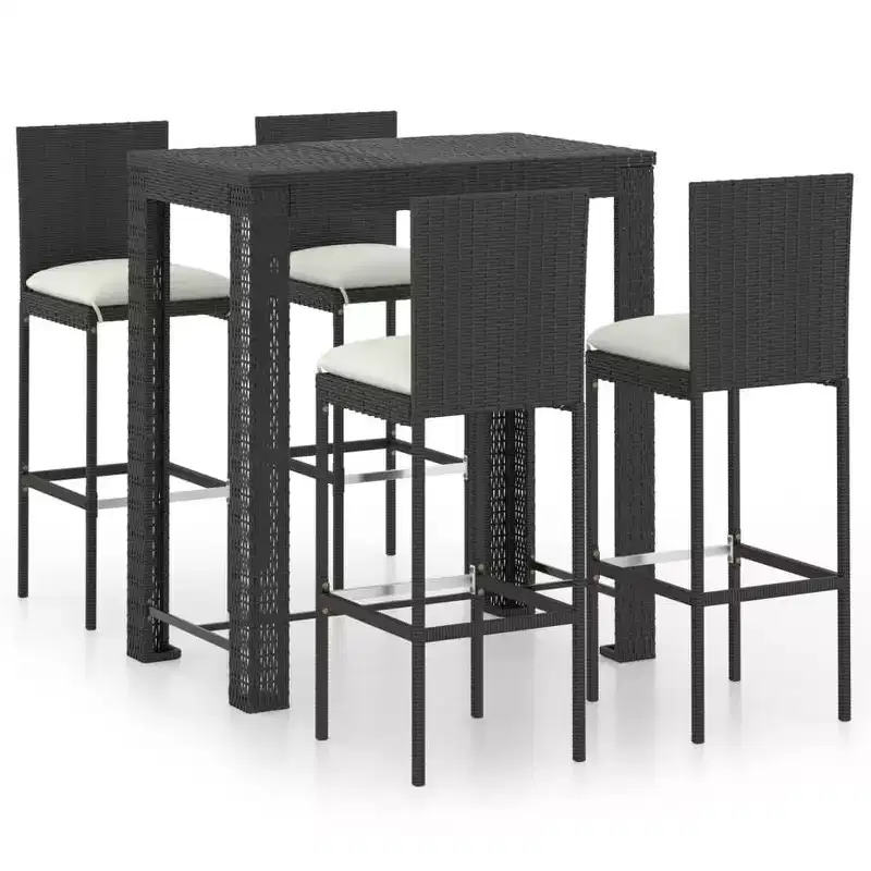 vidaXL Garden Bar Set Black PE rattan, powder-coated steel Standard