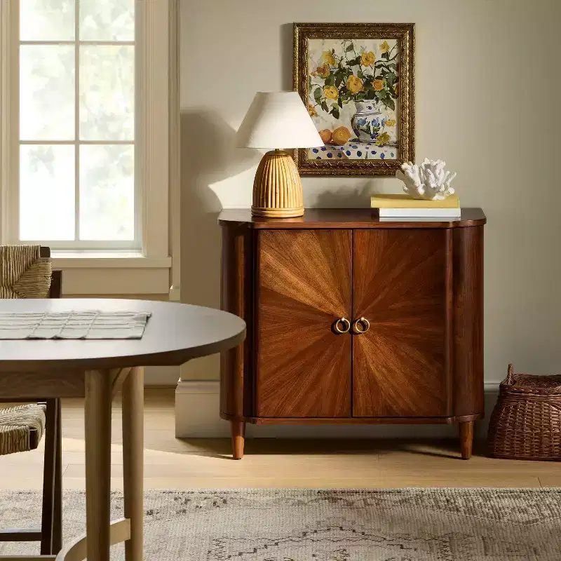 Two-Door Cabinet, Walnut Brown Wood Veneer, 1 Adjustable Shelf, 30