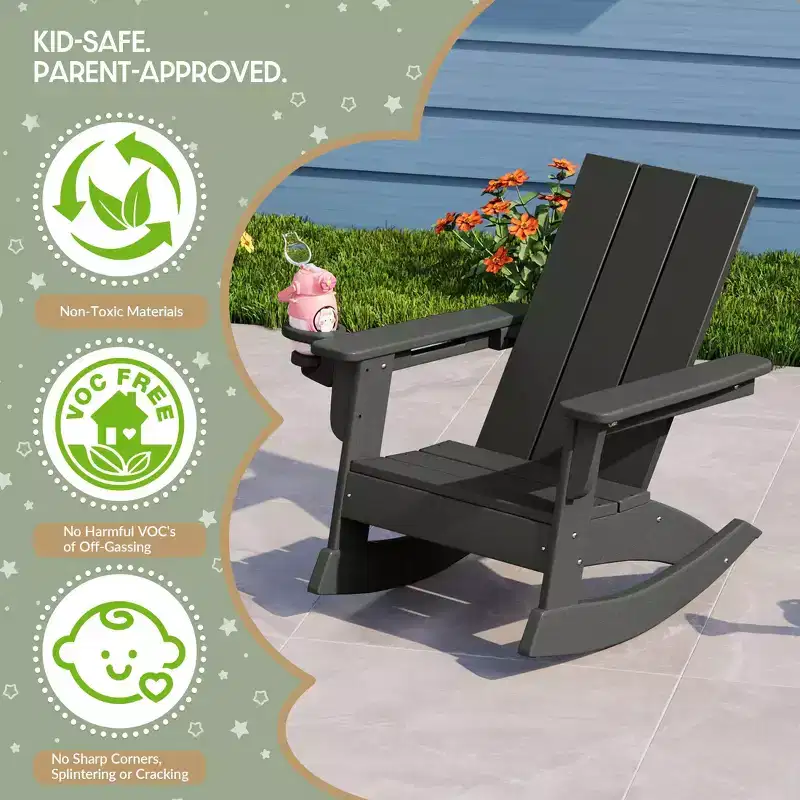 WestinTrends Ashore 3-Piece Kids Modern Rocking Chair With Cup Holder and Square Side Table Set