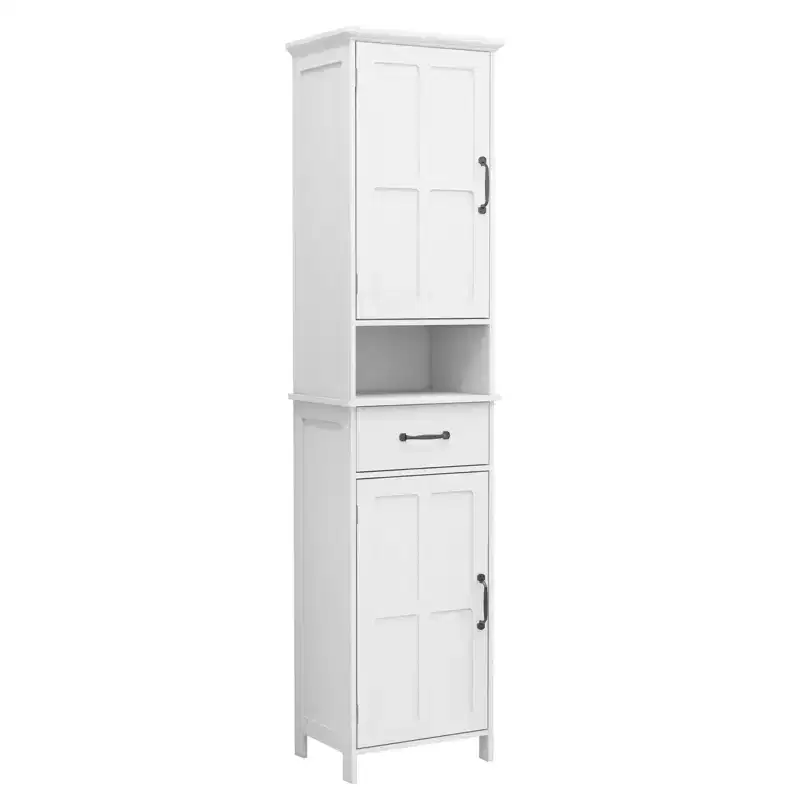 Tall Bathroom Storage Cabinet with Drawer and Double Doors, White