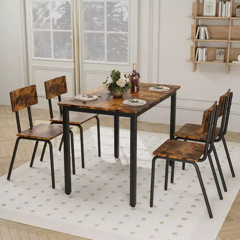 Dining Table Set for 4, 5-Piece Kitchen Table and Chairs, Rectangular Dining Room Table Set with 4 Chairs, Space-Saving Kitchen Table Set
