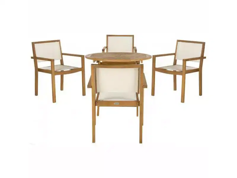 Chante Round Table 5 Piece Set - Indoor/Outdoor - PAT7041 - Natural/Beige - Safavieh