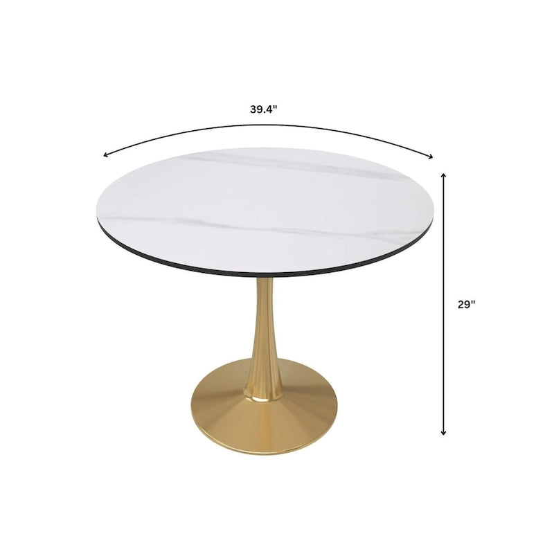 Round Dining Table 40 Sintered Stone Tabletop in Gold Steel