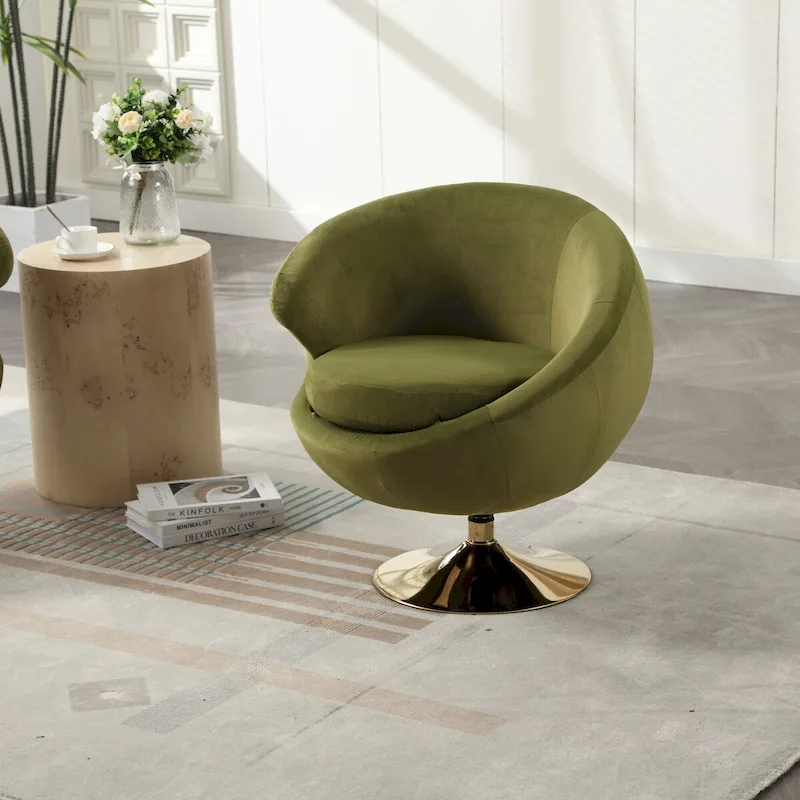 Velvet 360 Degree Swivel Left Cuddle Barrel Accent Chairs