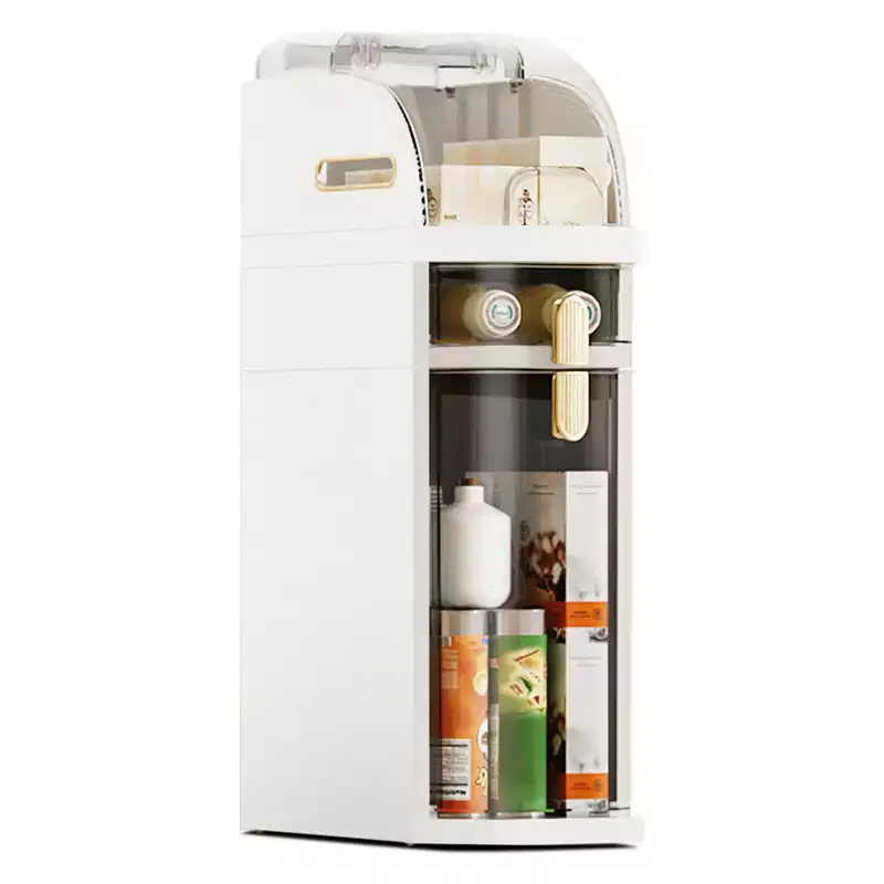 Modern Plastic Narrow Gap Storage Cabinet, Waterproof Skinny Bathroom Storage Organizer With Drawers, Cream White With Transparent Black Accents