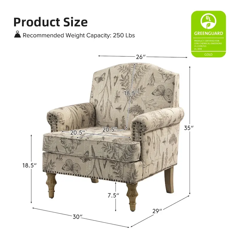 Yahweh Farmhouse Nailhead Armchair with Rolled Arms by HULALA HOME