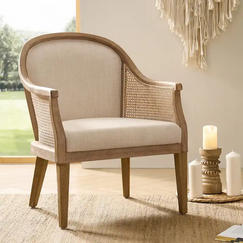 Danilo Farmhouse Rattan Solid Wood Armchair with Solid Wood Legs by HULALA HOME