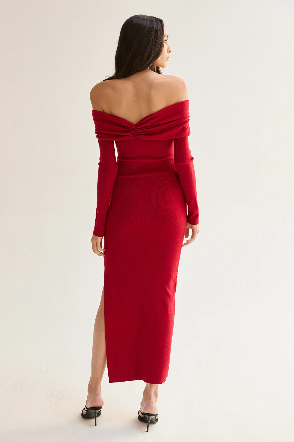 Off Shoulder Sweater Dress Long Sleeve Knit Midi Dress