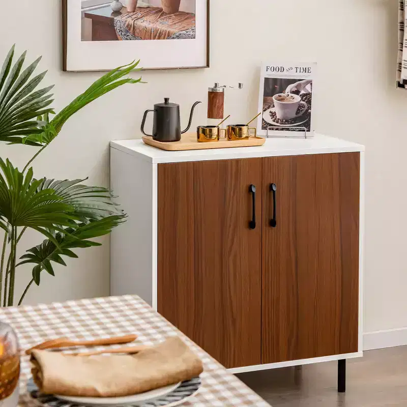 2-Door Sideboard Buffet Storage Cabinet with Adjustable Shelf White/Walnut