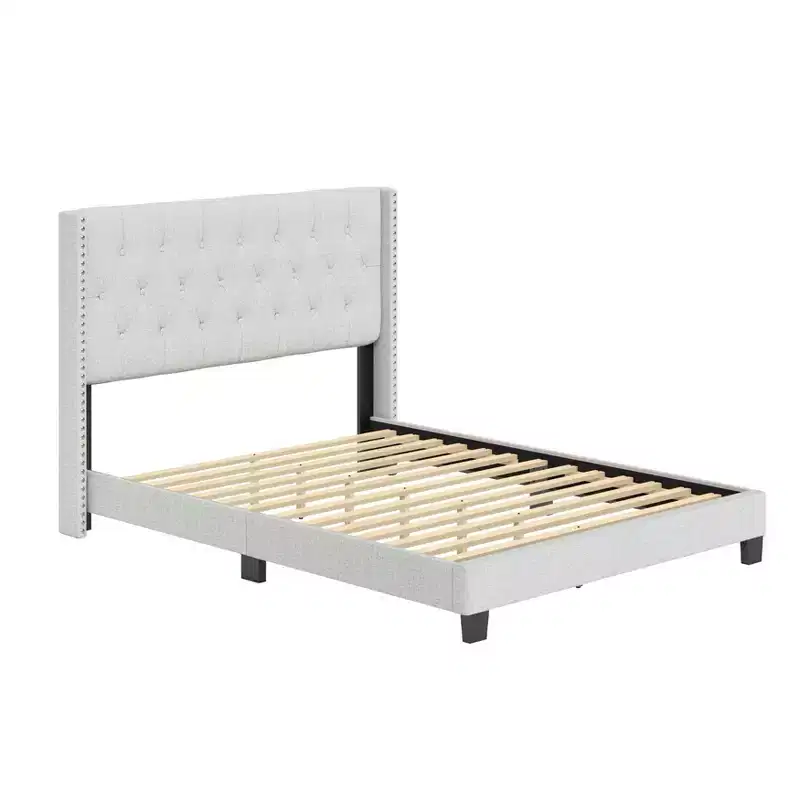 Maya Wingback Button Tufted Linen Upholstered Platform Bed with Nailhead Trim - Eco Dream