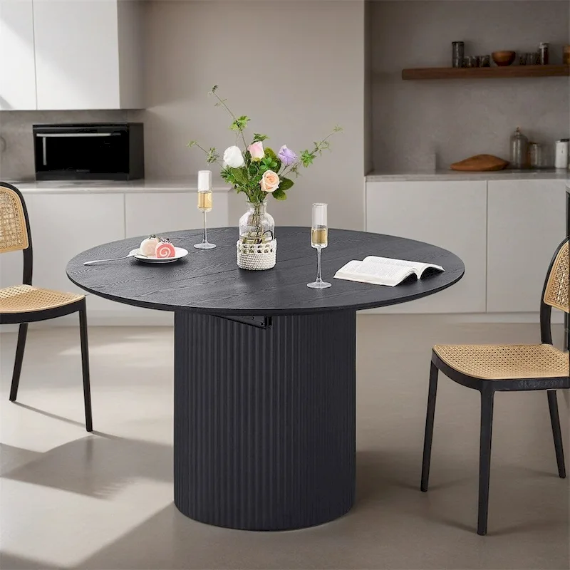 Solid Top Kitchen Oval Expandable Dining Table - N/A