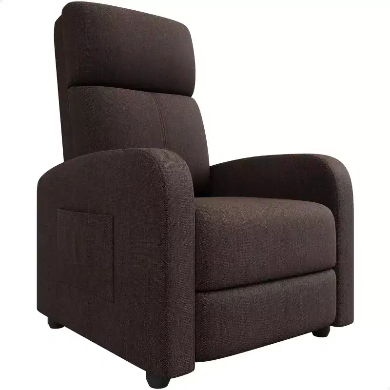 Manual Recliner Chair with Tall Back, Wide Arms and Side Pocket